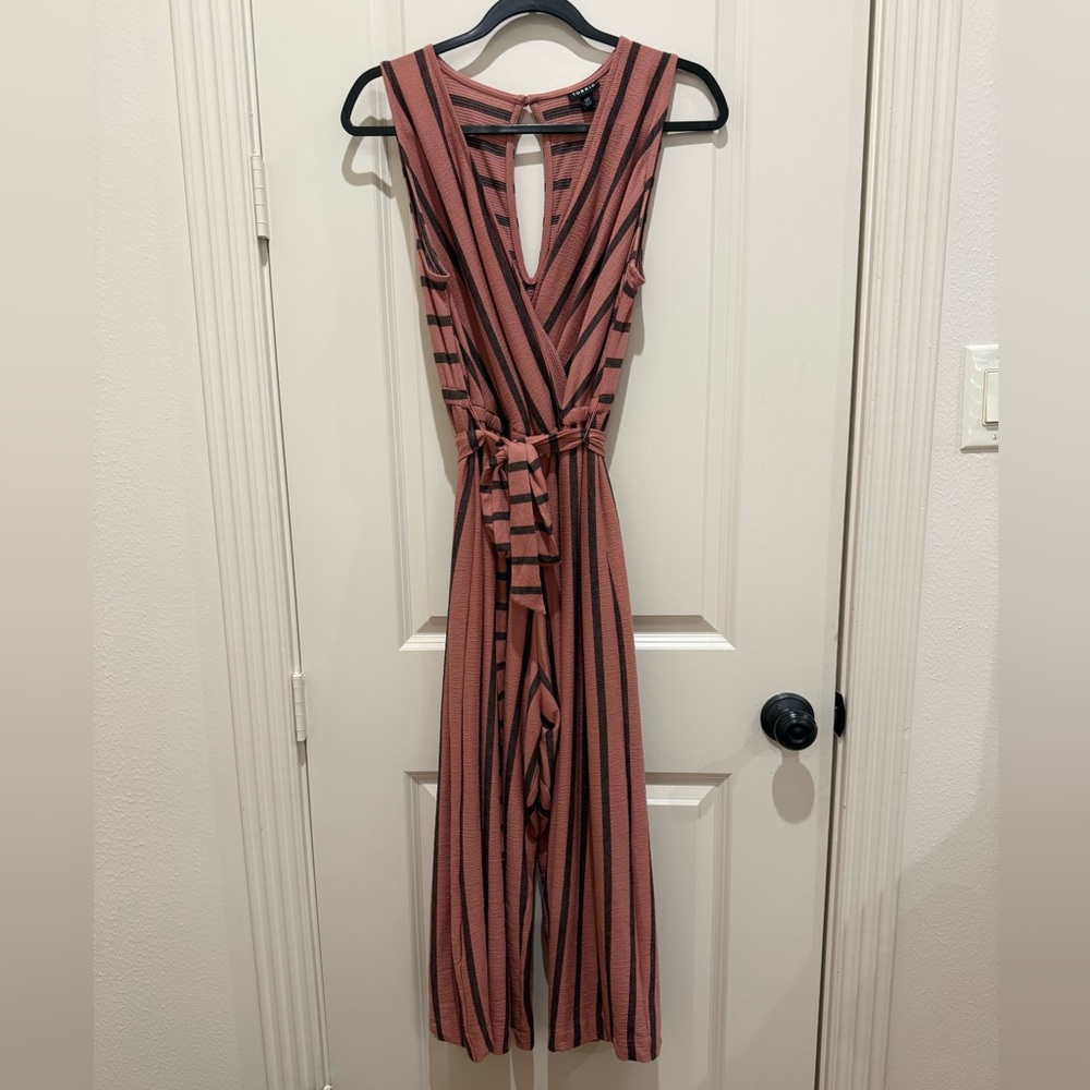 torrid Rust Pink and Black Striped Wrap Jumpsuit